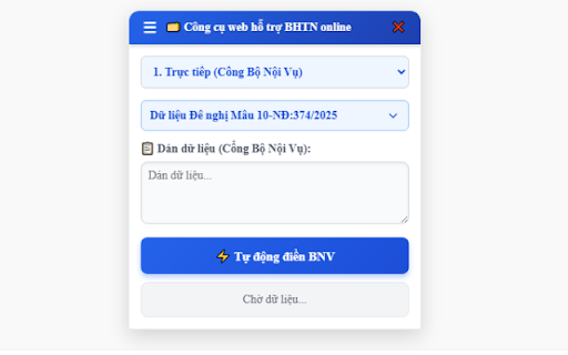 HMN_Công cụ web hỗ trợ chuyên viên giải quyết BHTN online :: Tự động điền thông tin hồ sơ Bảo hiểm thất nghiệp vào TTHC Bộ Nội Vụ