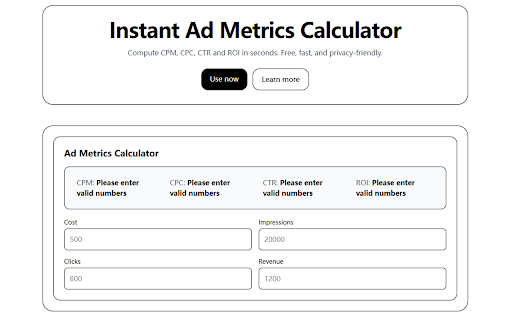 CPM Calculator Quick Tool :: Calculate CPM, campaign cost, and impressions quickly. Open the full CPM Calculator on cpmcalculatortool.com.