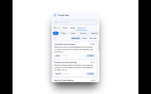 Prompt Vault :: Save, search, and discover the world's best AI prompts — works across ChatGPT, Claude, Gemini, and more.