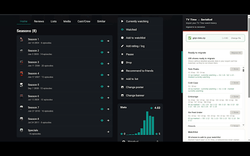 Import TV Time to Serializd :: Adds a Serializd side panel for uploading your TV Time watch history export.
