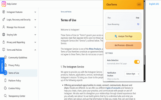 ClearTerms - T&C Summarizer :: Automatically detect and summarize Terms & Conditions with AI-powered analysis