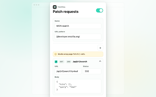 PatchReq :: Patch request headers and mock fetch responses with scoped groups.