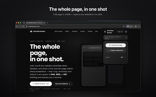 One Shot Screen — Full Page Screenshot :: Capture full-page HD screenshots, then crop, annotate, blur, frame, and export as PNG, JPEG, or PDF — all on your device.