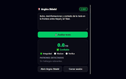 Argira Integrity Shield :: Analiza textos y detecta señales de persuasión y estafa. La vigilancia automática funciona localmente y no envía datos.