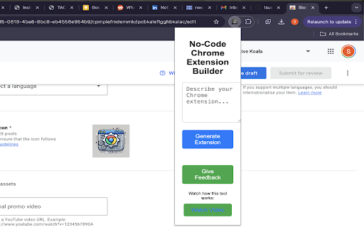 No Code Chrome Extension builder :: Generate directory structures or save code files locally.