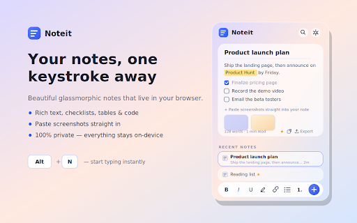 Noteit — Notes, To-Do List & Reminders :: Fast, private notes in your browser. Rich text, checklists, tables, reminders, web clipper, and export to TXT/MD/PDF.