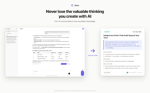 Ctxia — AI Memory for ChatGPT & Claude :: Save, organize, and reuse AI conversations from ChatGPT, Claude, Gemini, and DeepSeek with AI-powered knowledge cards.