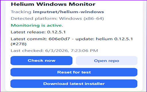 Helium Update Checker :: Checks the correct Helium GitHub repo for your OS and notifies on updates.