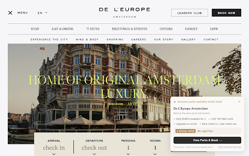 Luxury Hotel Offers :: Get notified when a hotel you're browsing has exclusive perks: complimentary breakfast, room or suite upgrades, credits and more.