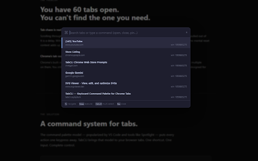 TabCLI :: VS Code-style command palette for Chrome tabs