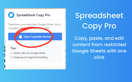 Spreadsheet Copy Pro - Google Sheets Enhancer :: Copy, paste, and edit content from restricted Google Sheets with one click. Unlock the full potential of your spreadsheets.