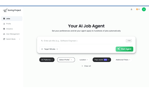 Boring Project : Job Application Bot :: Your AI job application agent. Set preferences once, apply to hundreds of jobs automatically.