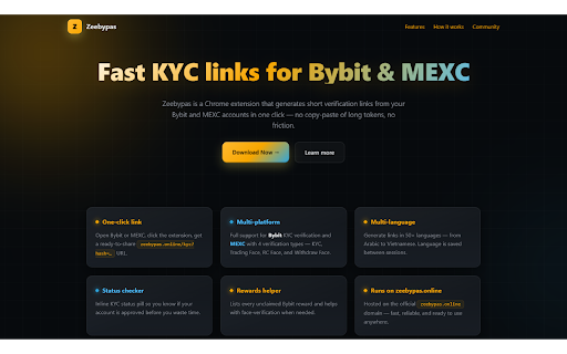 Zeebypas :: Zeebypas by Zeen Community — generate KYC links and check status quickly on Bybit and MEXC.