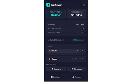 Kontinuity :: Track AI coding costs. Prevent context drift. Never lose the thread.