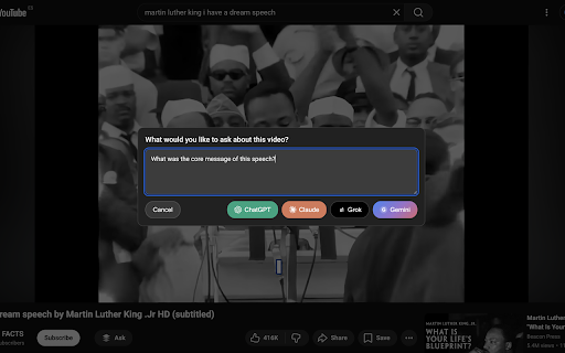 askYoutube: Ask AI About Any YouTube Video :: Ask any YouTube video questions—fast and easy. Answers open in your own ChatGPT, Claude, Grok or Gemini at no extra cost.