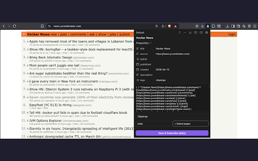 Obsidian Web Subscriber :: Subscribe to web pages and automatically re-clip them on a schedule. Fork of Obsidian Web Clipper with subscription support.