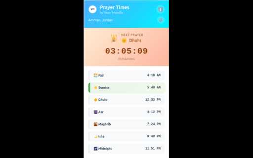 Prayer Times Calculator :: Calculate accurate Islamic prayer times with custom settings. Created by Yazan Majadba.