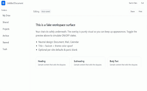 StealthGPT — Disguise Chat Sites :: Instantly disguise AI chat sites as neutral pages with a simple toggle.