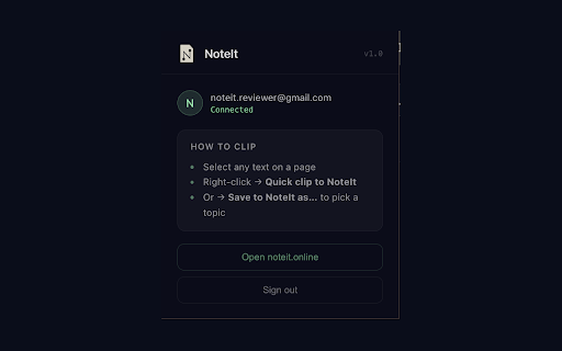 NoteIt – Web Clipper :: Clip selected text from any page and save it to your NoteIt account.