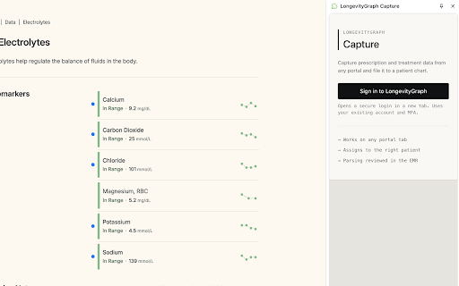 LongevityGraph Capture :: Capture portal data and file it to a patient chart in LongevityGraph.