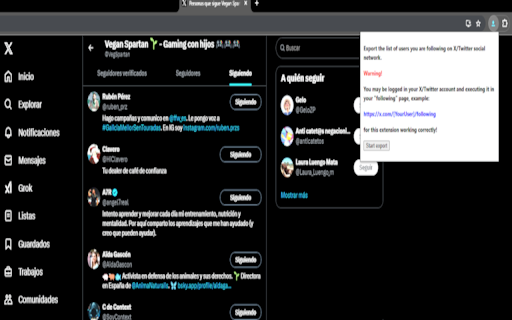 X/Twitter Following export :: Exports the list of users that you are following in X/Twitter social network and generates a JSON file.