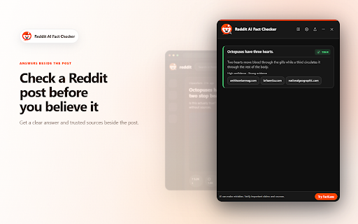 Reddit Lens - AI Fact Checker :: Fact check Reddit image posts and selected text with AI, live web evidence, clear verdicts, and clickable sources.