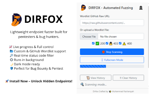 DIRFOX - Endpoint Fuzzer for Pentesters :: Fuzz endpoints using custom or GitHub-hosted wordlists. Built for security researchers and pentesters.
