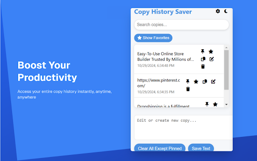 Copy History Saver :: Clipboard manager that saves your copy history with smart features, accessible instantly through keyboard shortcuts.