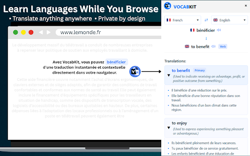 VocabKit :: Translate text with AI-powered context on any site, pdf, or image. Save words and export to Anki for studying.