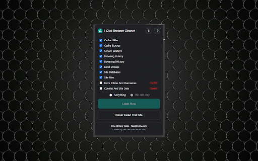 ToolBreezy.com - 1 Click Browser Cleaner & Clear Cache :: See your changes immediately without being logged out of everything. Clear one site or the lot, and keep the logins you need.