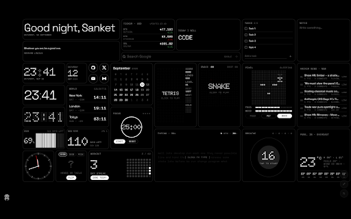 DotTab: Minimal New Tab Dashboard & Widgets :: Replace your new tab with a clean dot-matrix dashboard: clock, tasks, notes, weather, pomodoro, habits, games. Drag on a grid.