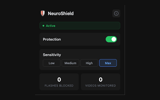 NeuroShield :: Real-time photosensitivity protection. Detects and blocks flashing, strobing, and dangerous visual patterns across all websites.