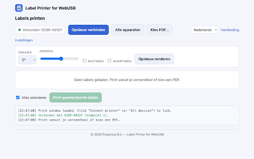 Label Printer for WebUSB :: Capture shipping labels and print them straight to your TSPL label printer over WebUSB — fast, local, no detour.
