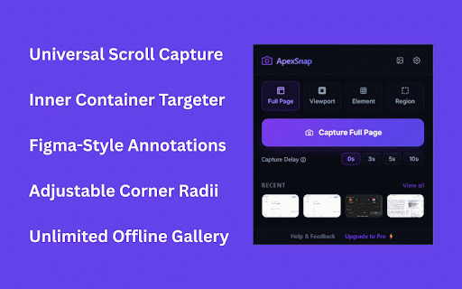 ScrollShot - Full Page Screenshot :: Capture full page, region, or element screenshots with a built-in editor, gallery, and offline support. Free forever core.