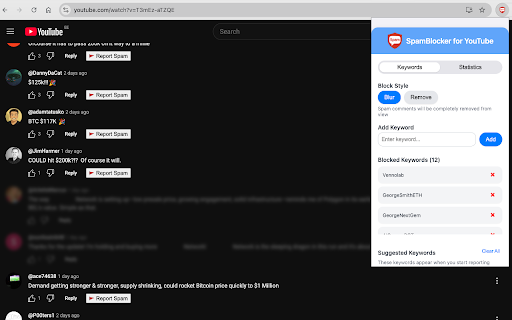 SpamBlocker for Youtube :: Detect, hide, and report spam or bot comments on YouTube using blocklist and community reporting.