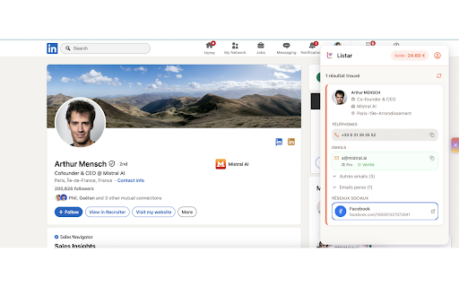 Listar :: Verified emails and phone numbers on LinkedIn, Facebook, Malt, Doctolib. Export your LinkedIn searches and Sales Navigator lists.