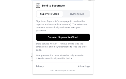 Send to Supernote :: Capture the current web page and send it to your Supernote tablet via Supernote Cloud or your own Private Cloud.