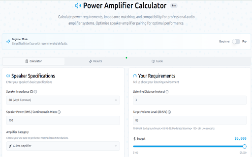 Power Amplifier Calculator (Car & PA) :: Power amplifier calculator for car audio, PA, and home speakers. Match wattage, impedance, SPL.