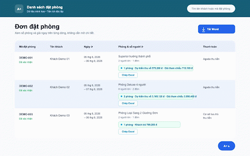 Agoda YCS & Portal - Hiện Giá & Số Phòng :: Hiển thị số phòng, giá thu về trên Agoda YCS và Partner Portal; hỗ trợ chép Excel và tải Word. Miễn phí, ủng hộ tùy tâm.