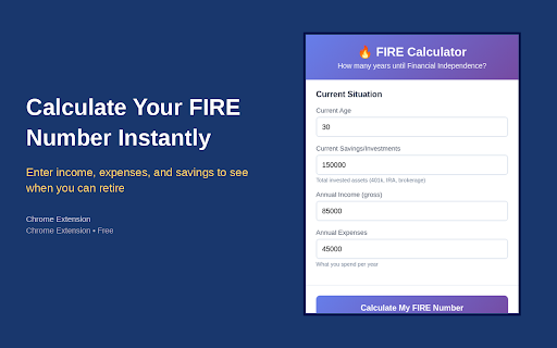 FIRE Calculator - Financial Independence :: Years-to-FIRE with real-return inflation + ACA 400% FPL cliff overlay for pre-Medicare bridge years. $10K/yr subsidy cliff. Free.