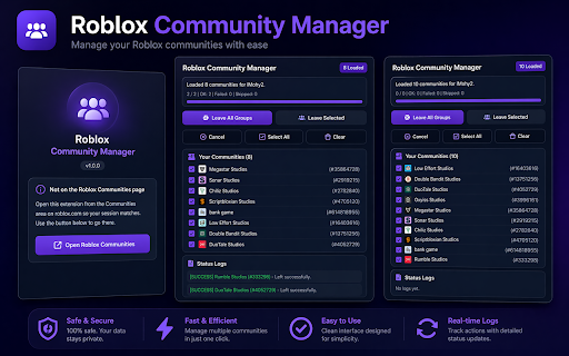 Roblox Community Manager :: Leave Roblox Communities in one click with progress, retries, and cancellation.