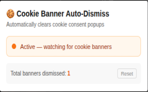 Cookie Banner Auto-Dismiss :: Automatically detects and dismisses cookie consent banners as you browse.