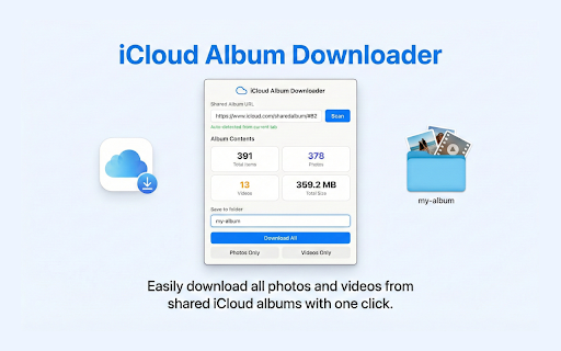 iCloud Album Downloader :: Download entire shared iCloud photo albums — see item counts and download everything in one click.