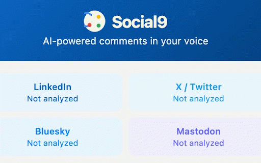 Social9 - AI Comment Assistant :: AI comment assistant for LinkedIn, X/Twitter, Bluesky & Mastodon. Learns your voice and crafts personalized comments. By social9.com