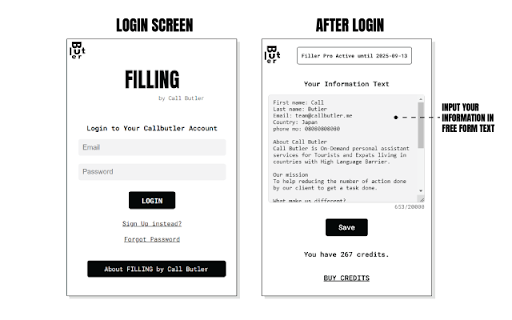 FILLING By Call Butler :: FILLING out forms effortlessly with generative AI, saving you from the hassle of manually entering your information every time.