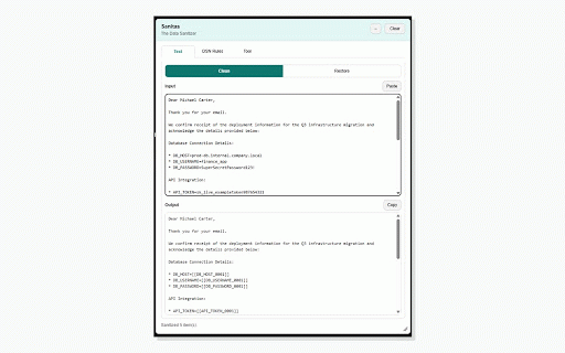 Sanitas — The Data Sanitizer :: Sanitize sensitive text locally before supported AI chats, then restore placeholders locally.
