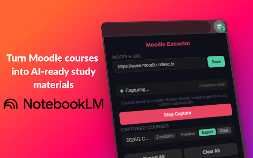 Moodle Content Extractor for NotebookLM :: Extract academic content from Moodle and export it as Markdown optimized for Google NotebookLM.