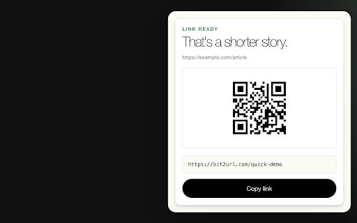 bit2url — Quick Shorten :: Shorten the current tab's URL with bit2url and preview it as a QR code.
