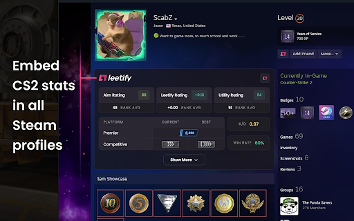 Leetify :: Display CS2 match stats on the Steam profile of Counter-Strike players.