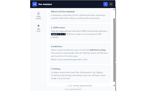 CLB Dev Assistant :: Developer assistant: generate JSON parts arrays and auto-inject parts into assessment pages.